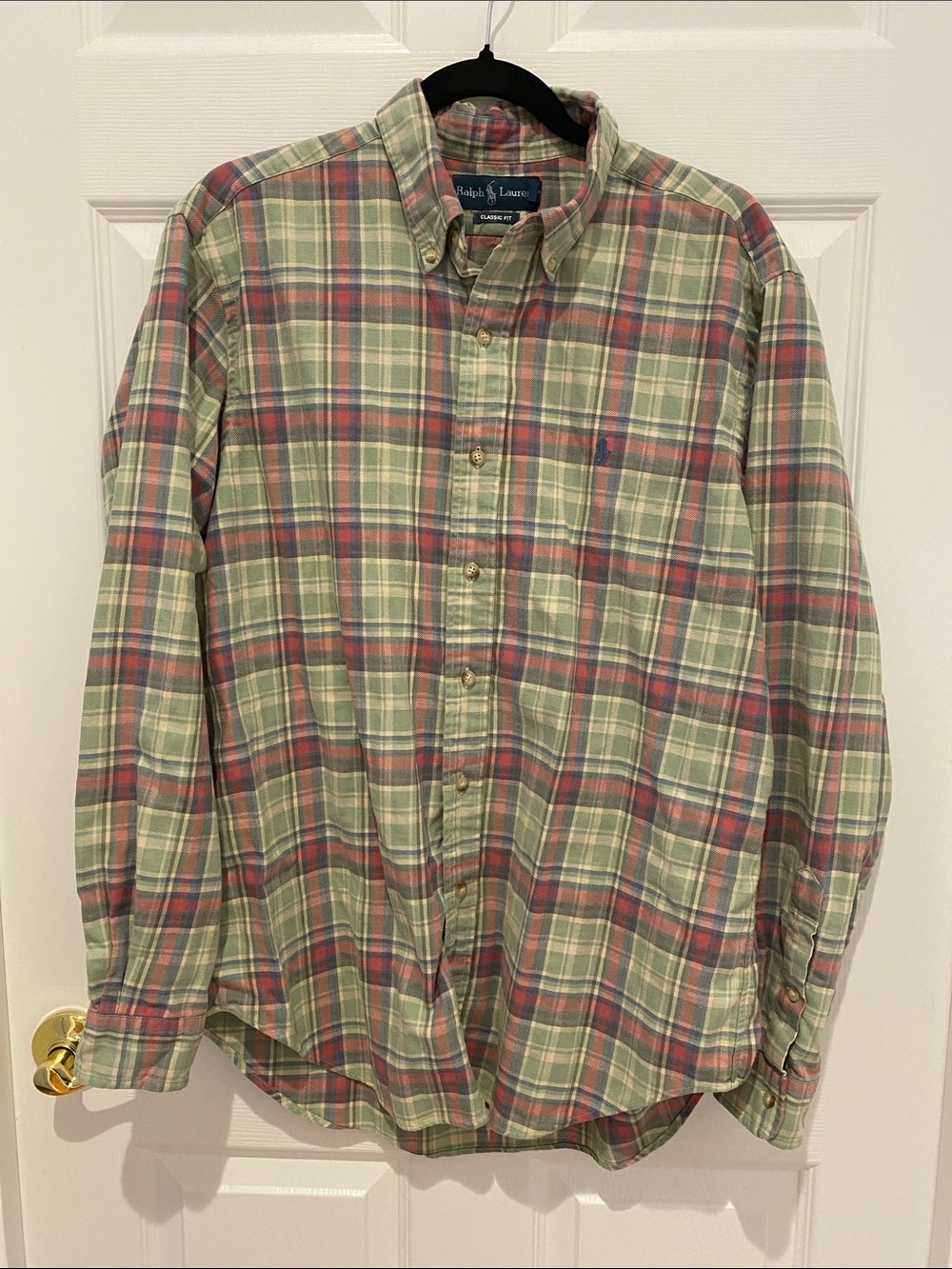 Ralph Lauren Green and Red Plaid Button-Down Shirt 100% Brushed Cotton